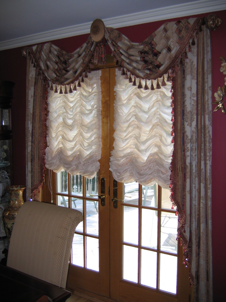 Throw Style Swags & Jabots on French Doors over Austrian Shades