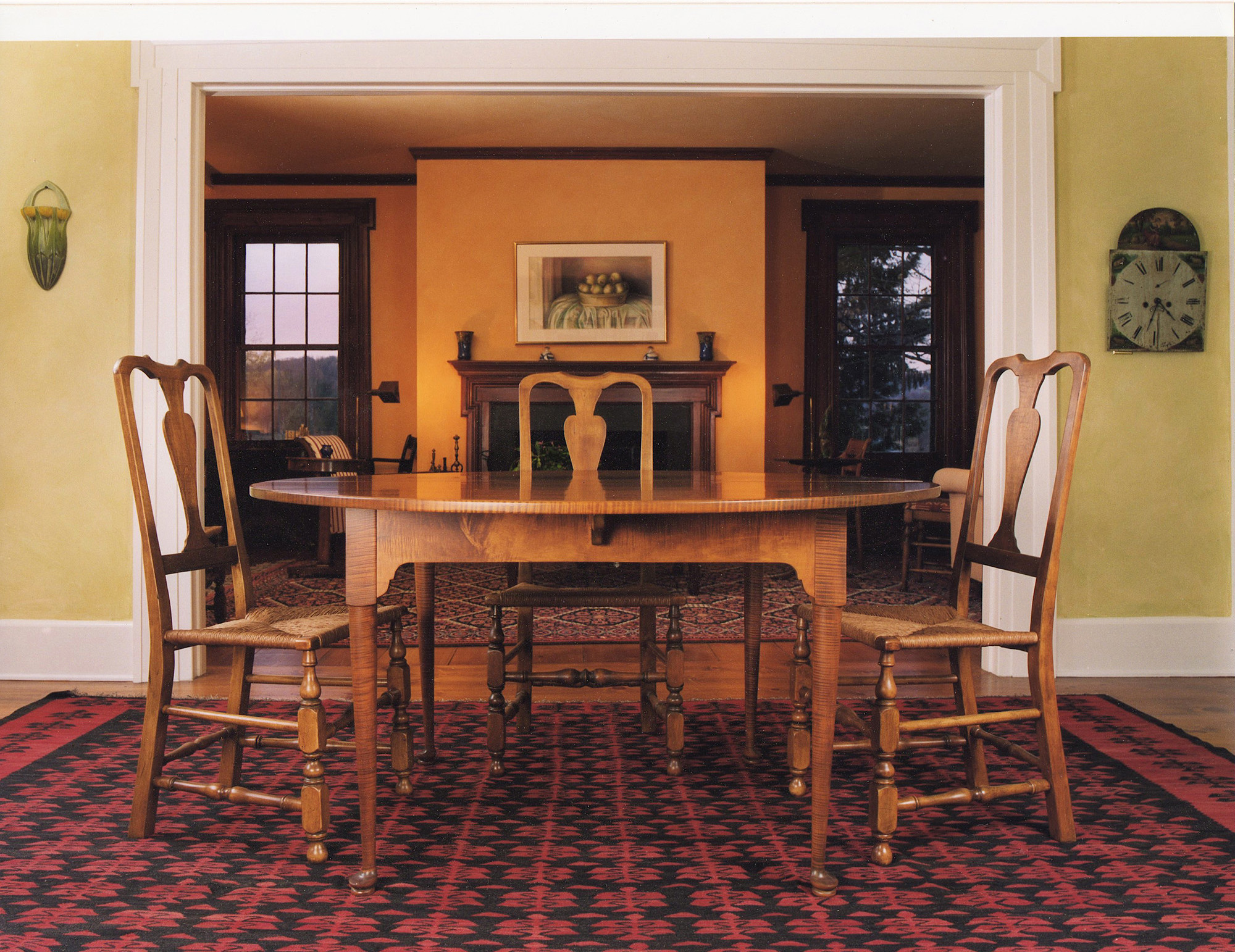 Tiger Maple Table And Pilgrim Chairs, Pilgrim Furniture Dining Room Tables