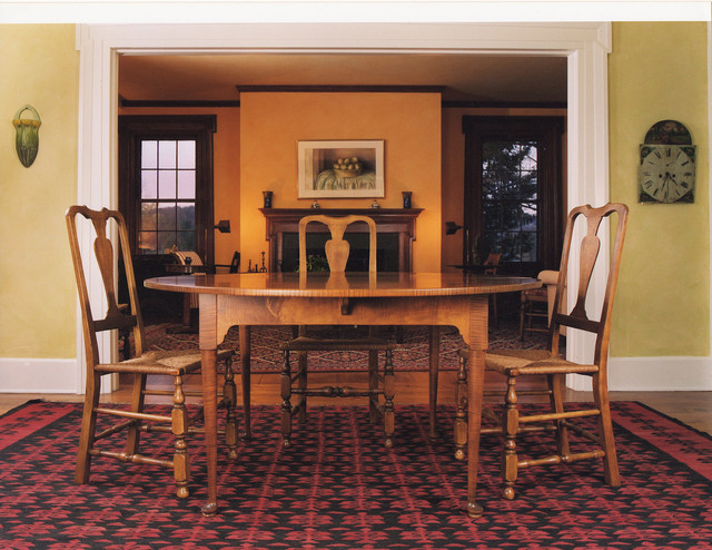 Tiger Maple Table And Pilgrim Chairs, Pilgrim Furniture Dining Room Sets