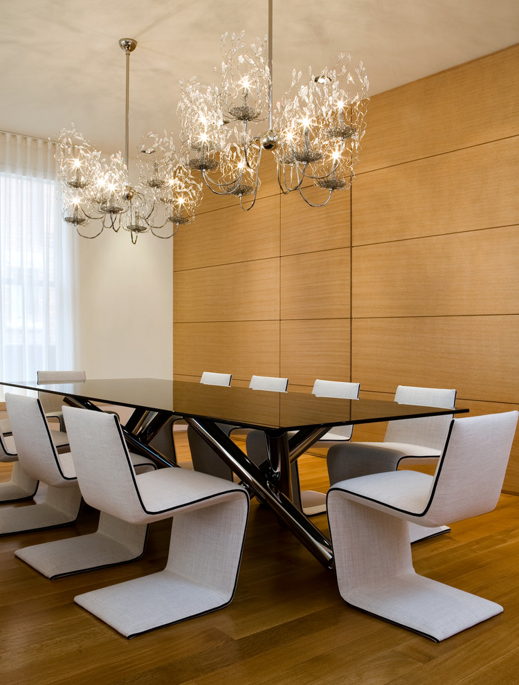 Dining room - contemporary medium tone wood floor dining room idea in Toronto