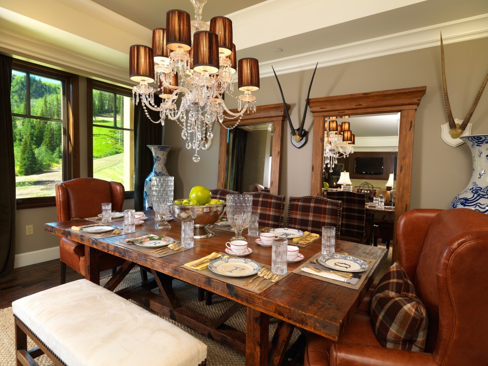 Dining room - traditional dark wood floor dining room idea in Salt Lake City with beige walls
