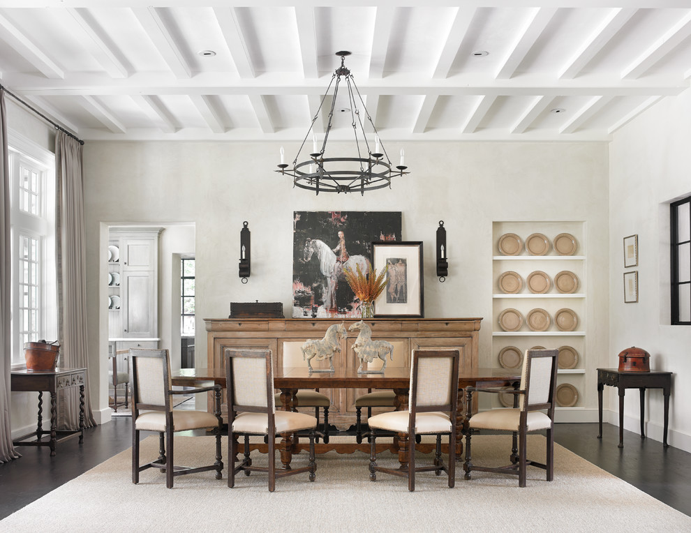 Inspiration for a timeless dining room remodel in Atlanta with white walls