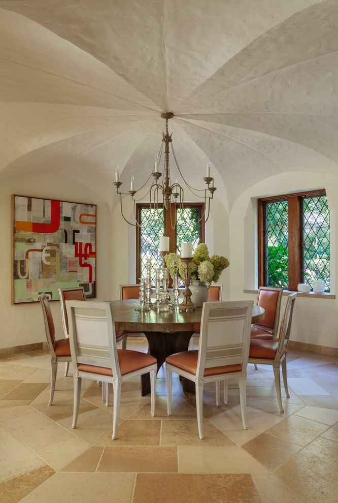 Inspiration for a classic dining room in Portland with white walls.