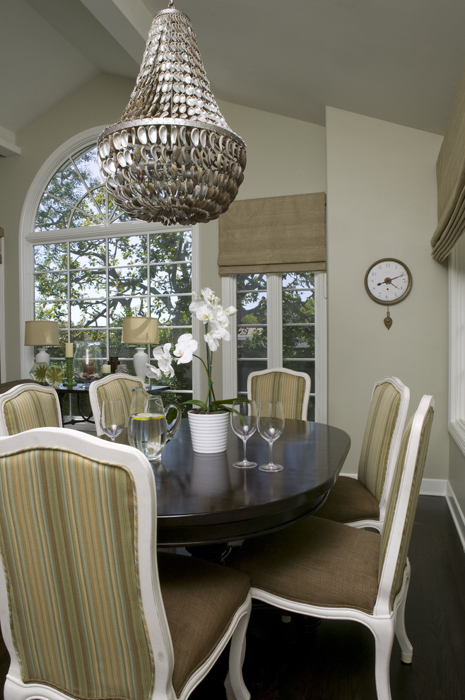 Example of a classic dark wood floor dining room design in Orange County with beige walls