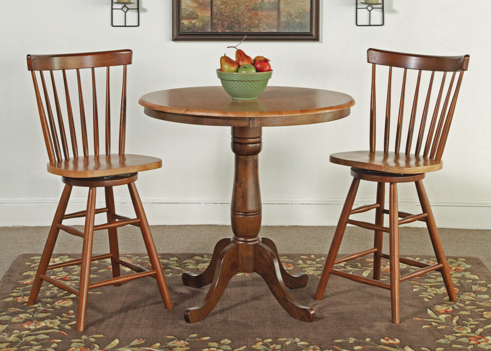 Traditional Style Round Counter Height Pedestal Table With Light Brown