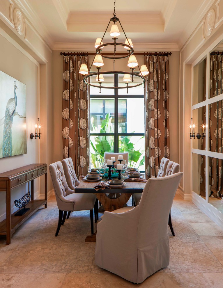Enclosed dining room - transitional enclosed dining room idea in Miami with beige walls