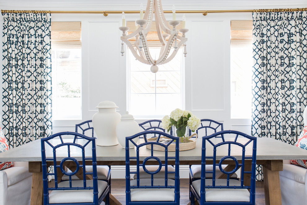 Inspiration for a transitional dining room remodel in New York with white walls