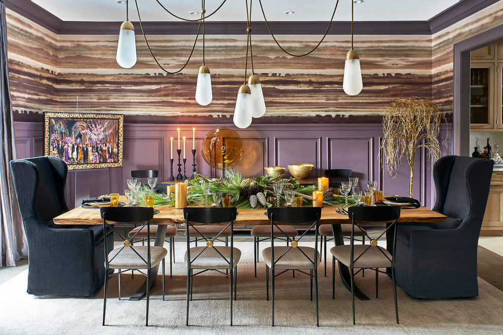 Design ideas for a traditional enclosed dining room in New York with multi-coloured walls.