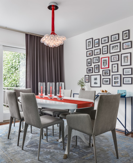 Transitional White Gray And Red Dining, Red And White Dining Room Ideas