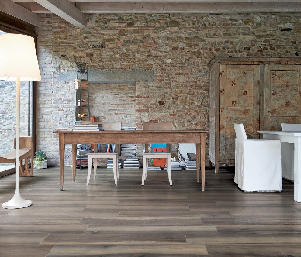 Trend Wood Look Ceramic Tile Rustic Dining Room Philadelphia