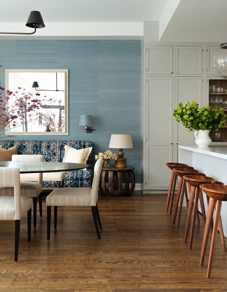 Inspiration for a huge transitional kitchen/dining room combo remodel in New York with blue walls