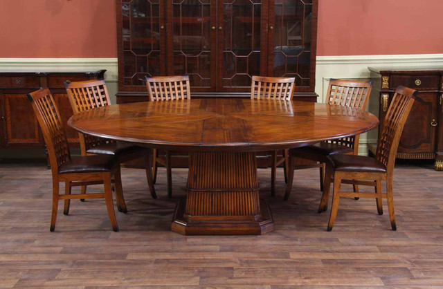 Tropical Round Table Solid Walnut, Expanding Round Dining Table