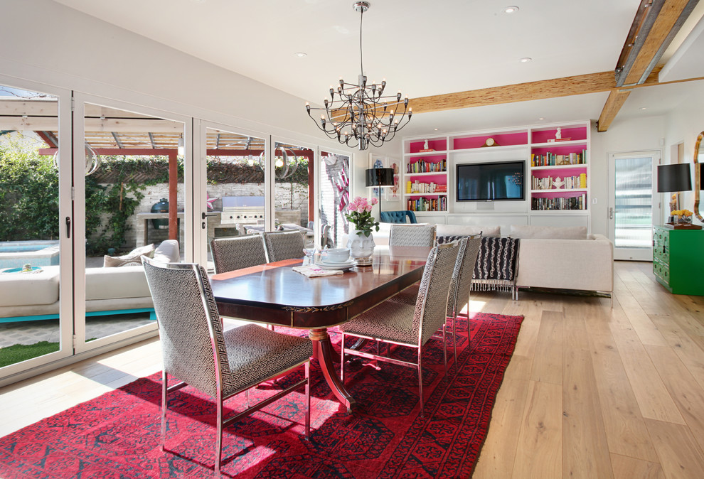 Design ideas for a contemporary dining room in Los Angeles with white walls.