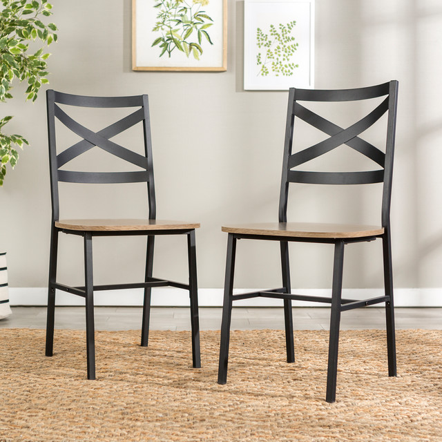 Urban Industrial Metal XBack Wood Dining Chair, Set of 2 Driftwood