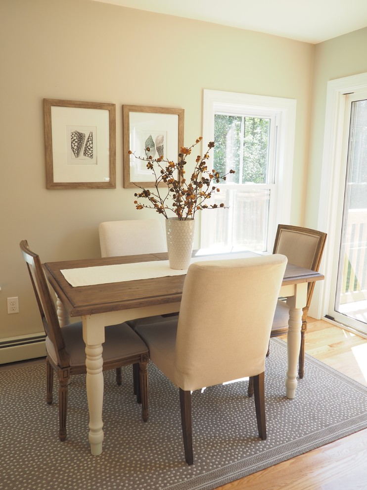 Medium sized traditional kitchen/dining room in Boston with beige walls.