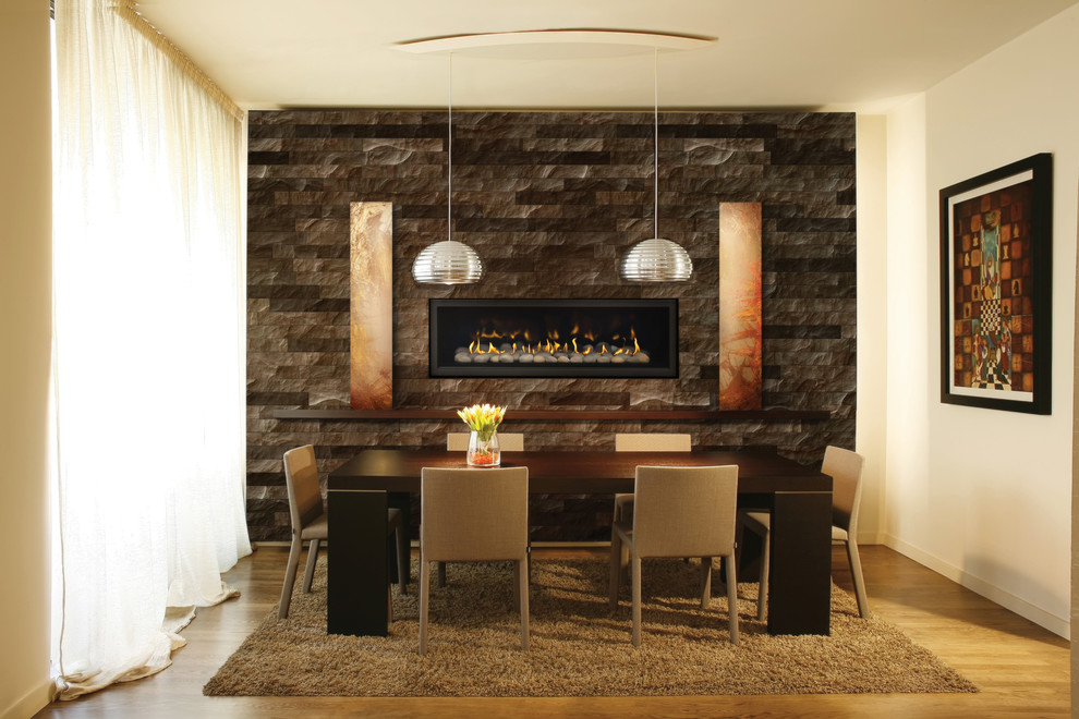 Design ideas for a large contemporary dining room in Other with a standard fireplace.