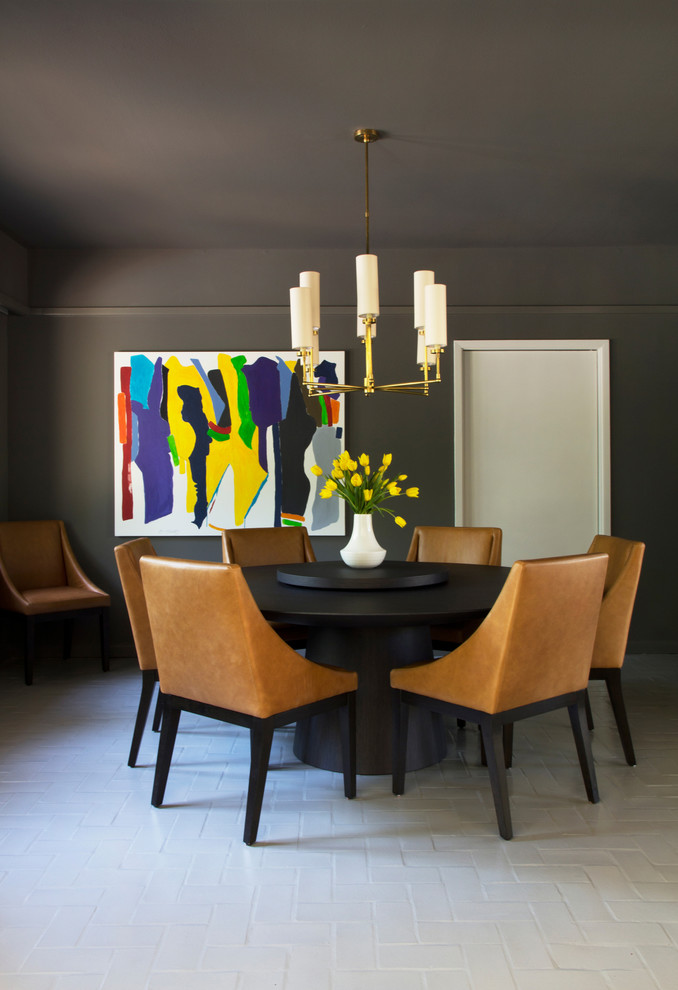 Inspiration for a contemporary dining room in Austin with grey walls.
