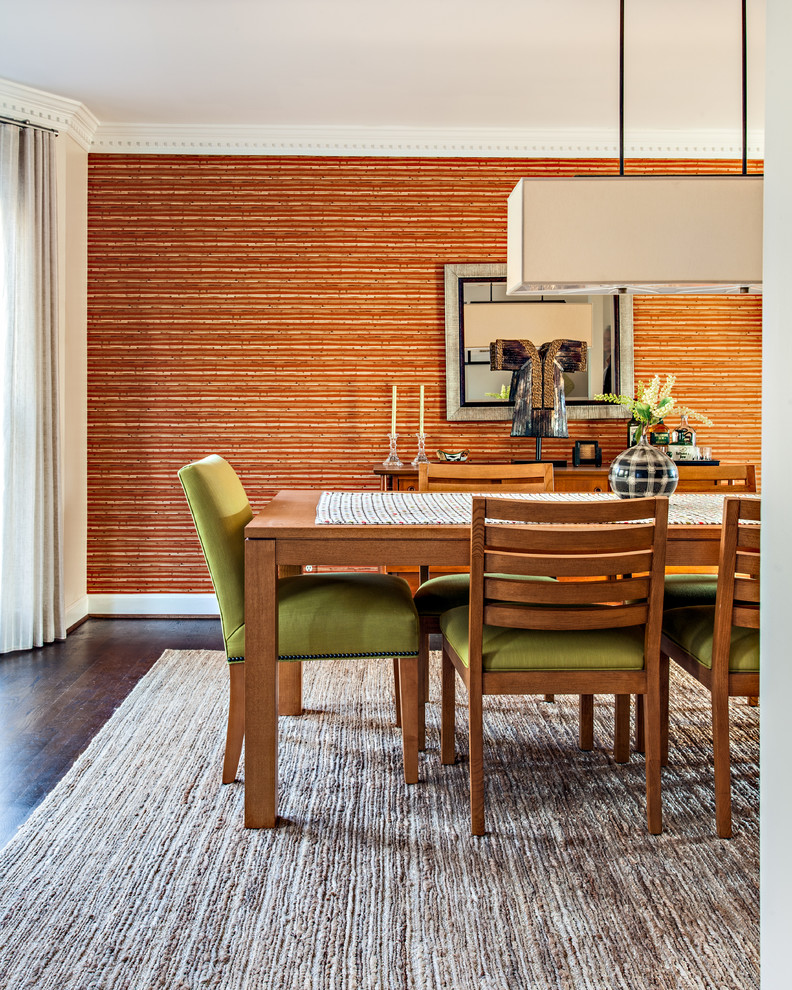 Minimalist dining room photo in Nashville with orange walls