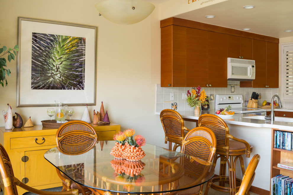 Design ideas for a world-inspired open plan dining room in Hawaii.