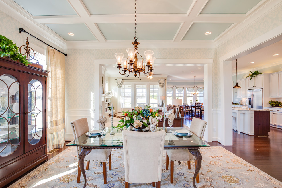 Inspiration for a mid-sized timeless medium tone wood floor dining room remodel in Other with multicolored walls