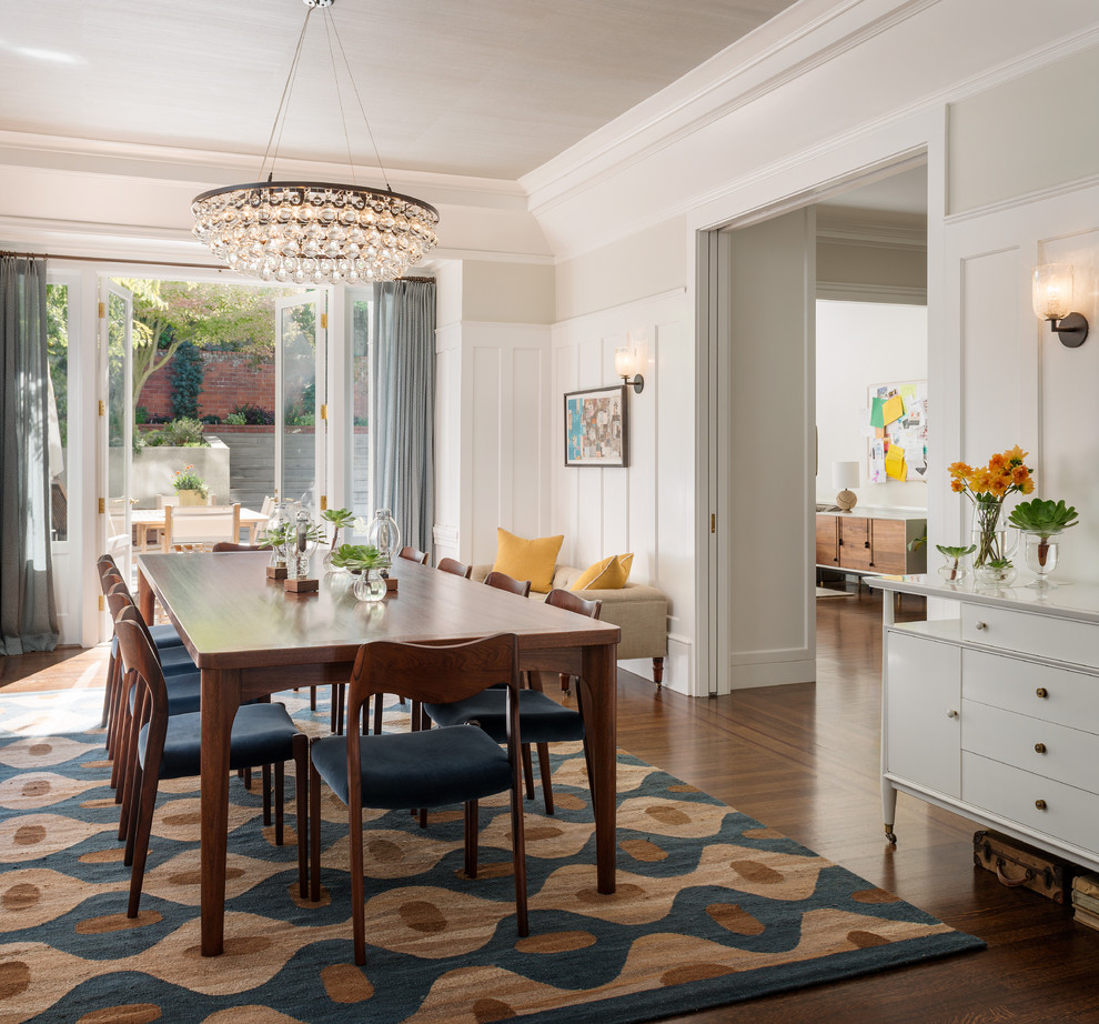 Example of a transitional dining room design in San Francisco with white walls