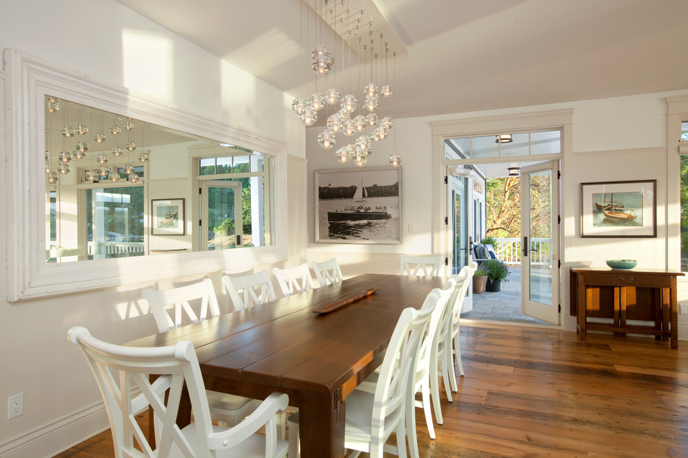 Dining room - traditional dark wood floor dining room idea in Vancouver with white walls