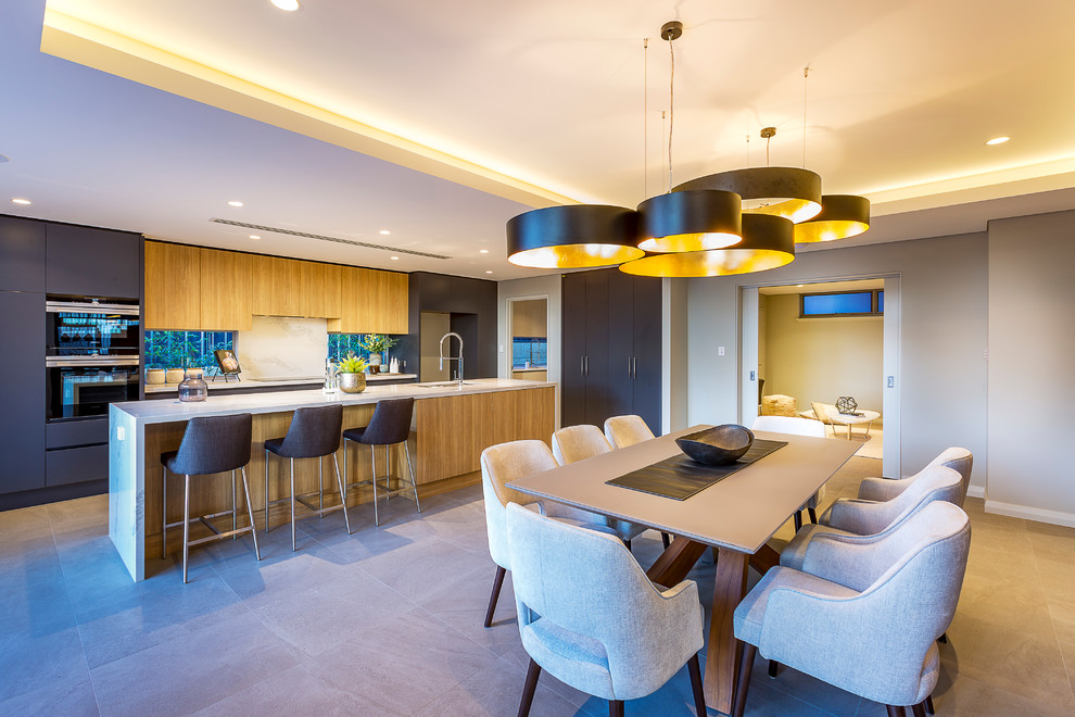 Mittelgroße Moderne Wohnküche mit grauer Wandfarbe und grauem Boden in Perth