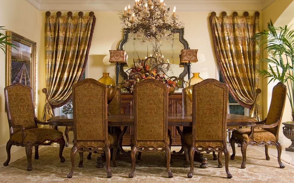 This is an example of a large open plan dining room in Other with yellow walls.