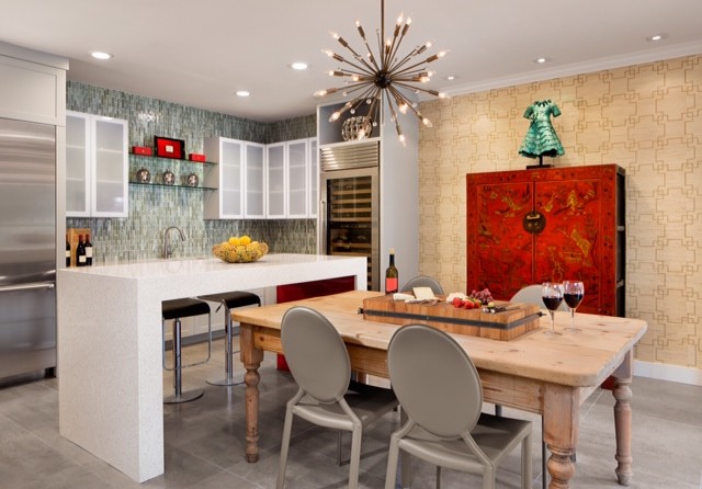 Example of a transitional dining room design in Austin
