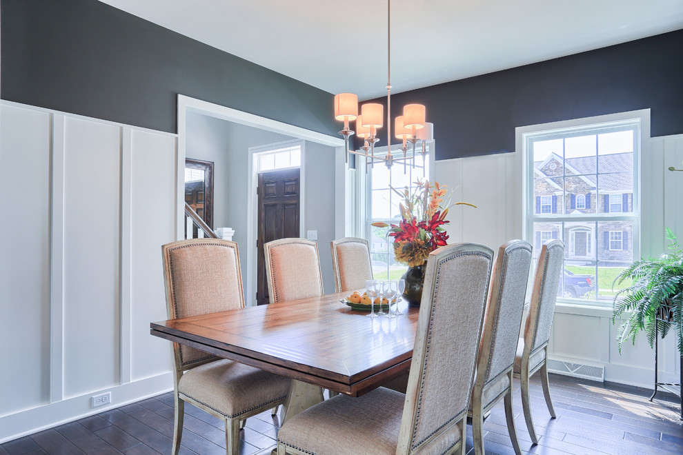 black dining room white wainscoting