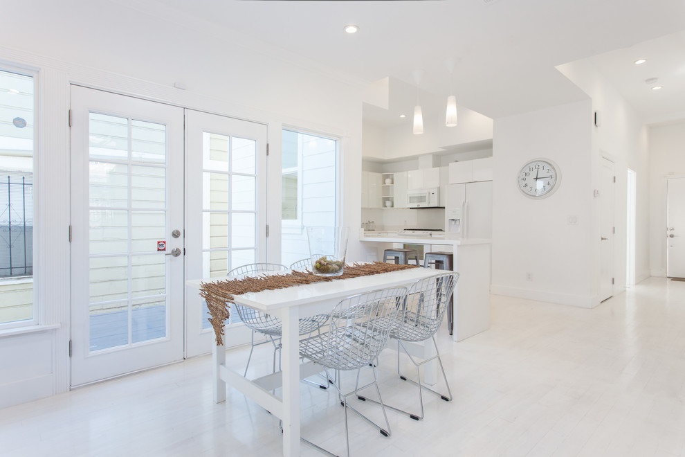 Minimalist kitchen/dining room combo photo in San Francisco with white walls