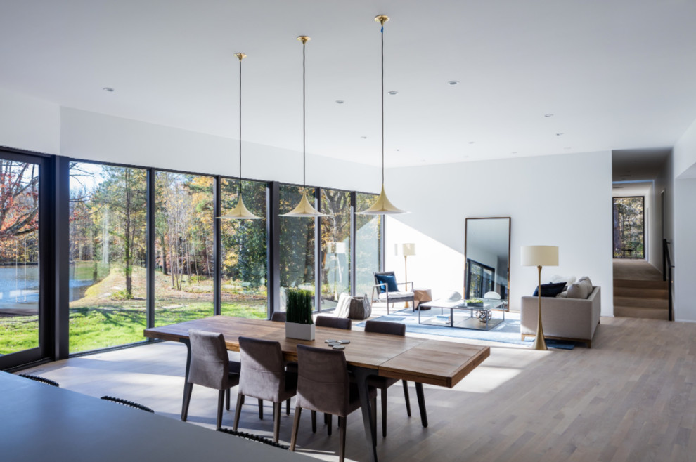 This is an example of a contemporary dining room in Boston.