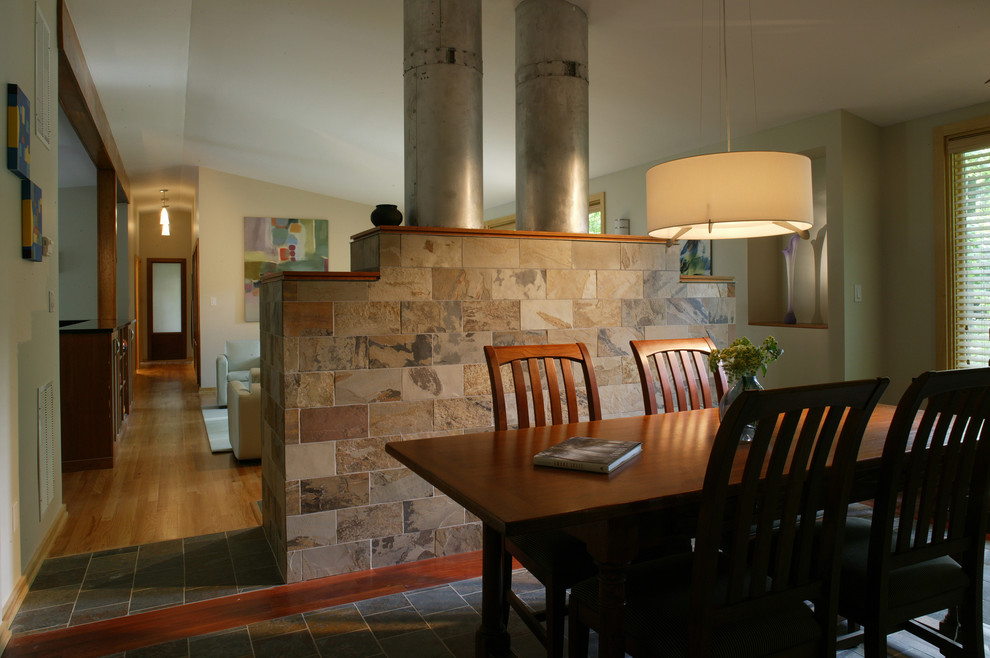 Mid-sized ceramic tile kitchen/dining room combo photo in DC Metro with gray walls and no fireplace