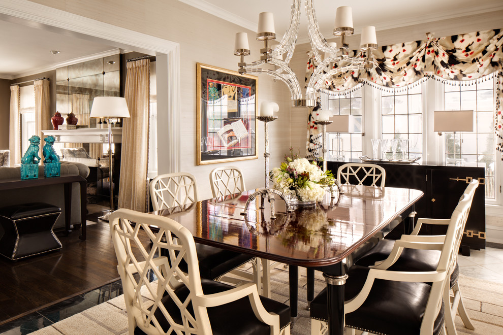 Inspiration for a classic enclosed dining room in Milwaukee with beige walls and dark hardwood flooring.