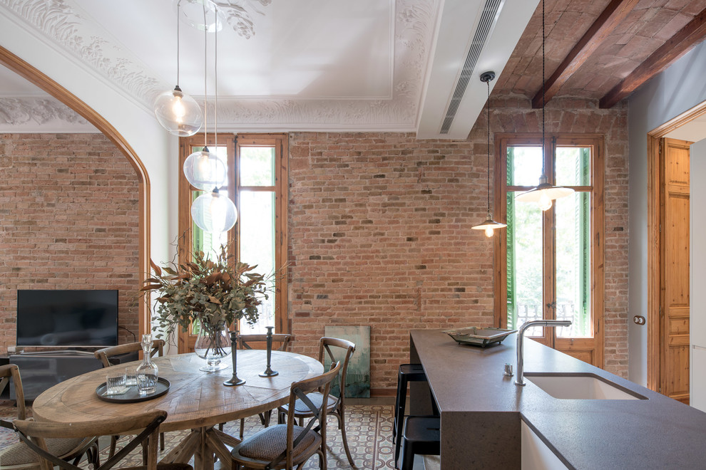 Inspiration for a medium sized traditional open plan dining room in Barcelona with ceramic flooring.