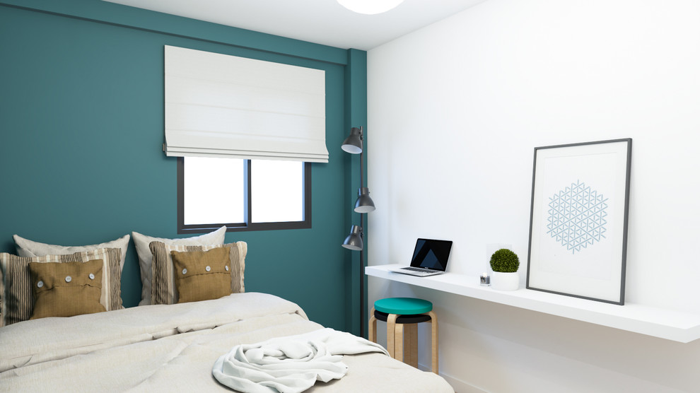 Inspiration for a small scandinavian guest porcelain tile and brown floor bedroom remodel in Seville with green walls