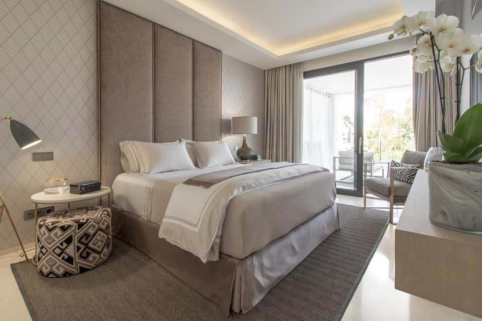 Bedroom - contemporary master beige floor bedroom idea in Malaga