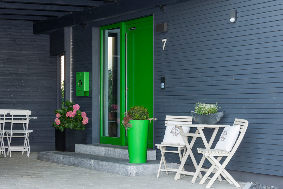 Inspiration för moderna entréer, med en enkeldörr och en grön dörr