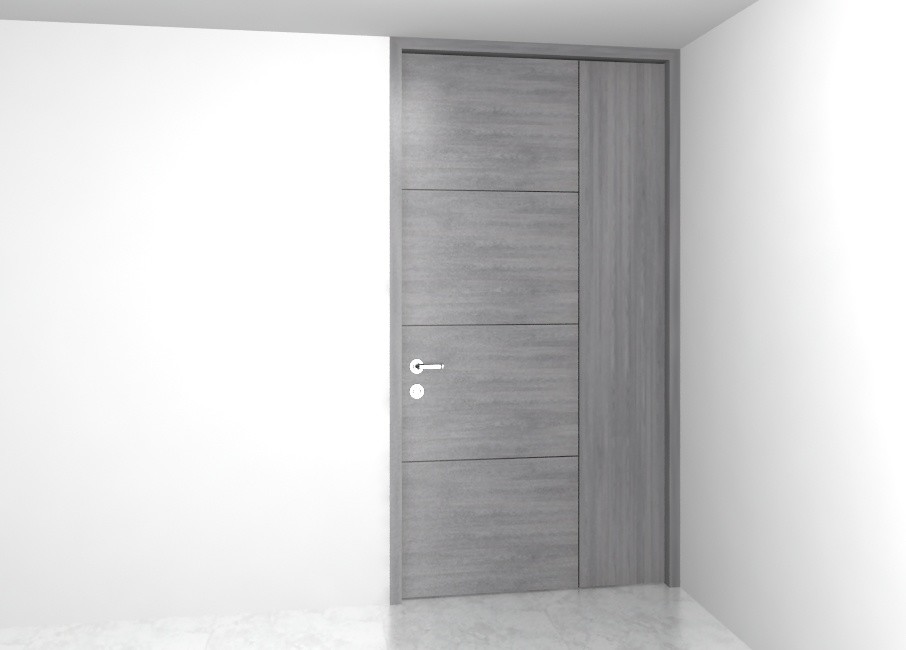 Idée de décoration pour une porte d'entrée minimaliste de taille moyenne avec sol en granite, une porte pivot et une porte grise.