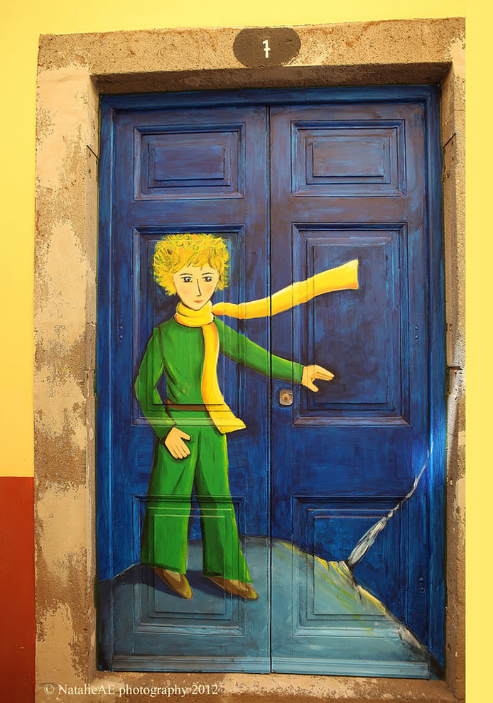 コーンウォールにあるエクレクティックスタイルのおしゃれな玄関ドア (マルチカラーの壁、金属製ドア) の写真