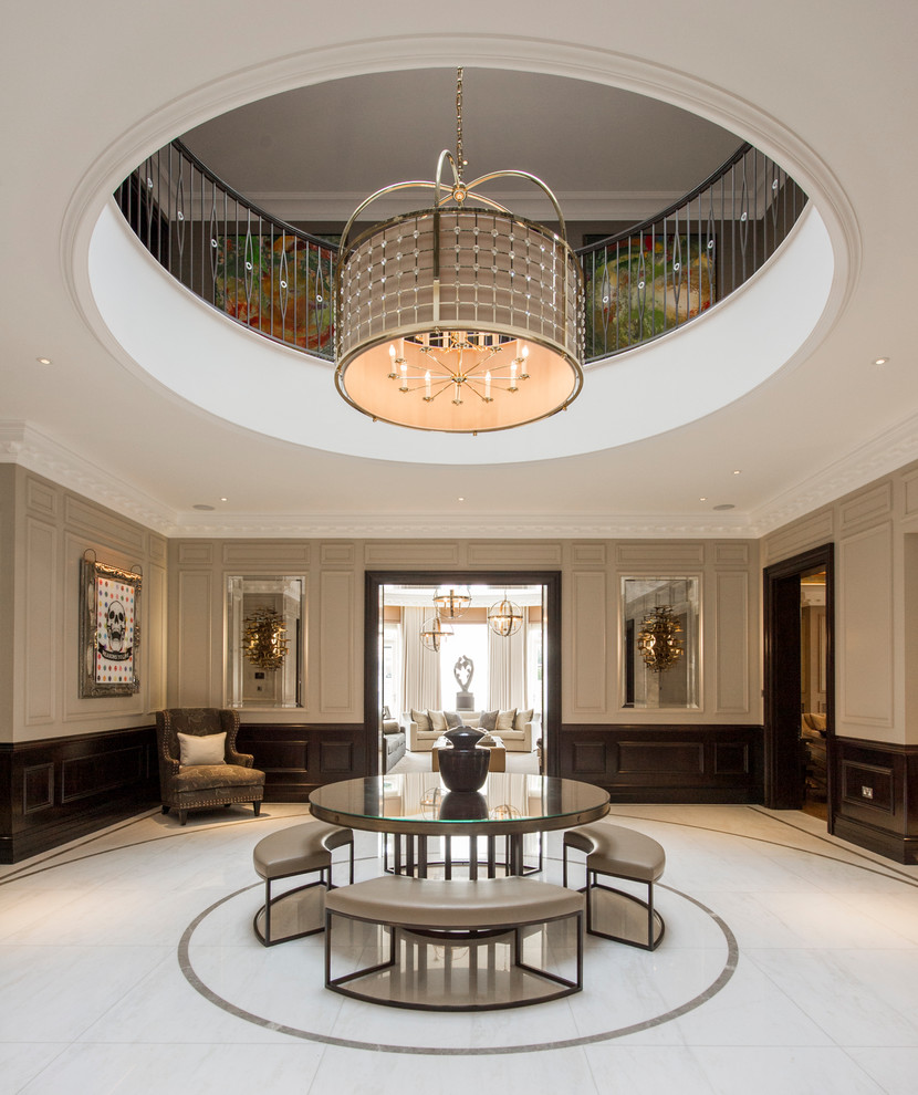 Photo of a classic foyer in London with brown walls.