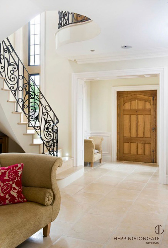 Classic entrance in Other with white walls and limestone flooring.