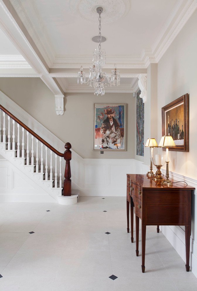 Inspiration for a large classic entrance in Belfast with white walls and porcelain flooring.
