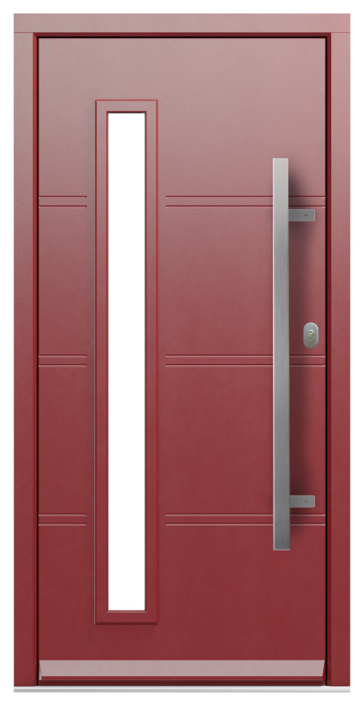 Стильный дизайн: большая входная дверь в современном стиле с одностворчатой входной дверью - последний тренд