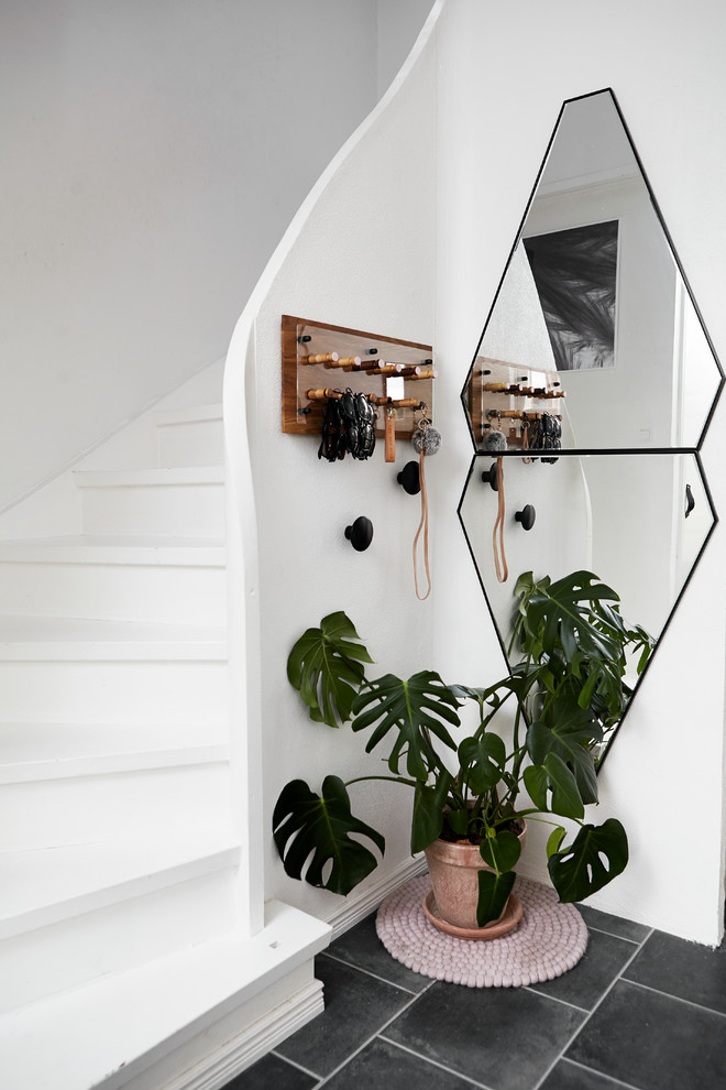 Свежая идея для дизайна: фойе в скандинавском стиле с белыми стенами - отличное фото интерьера