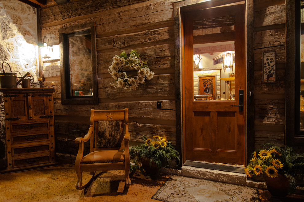 Rustic entrance in Salt Lake City with a single front door.