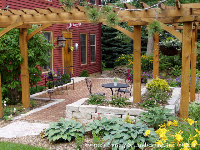 A Salt Box Landscape - Classic Cedar Pergola & Natural Stone Planter -  Traditional - Entry - Minneapolis - by Workshop at The Gardens | Houzz