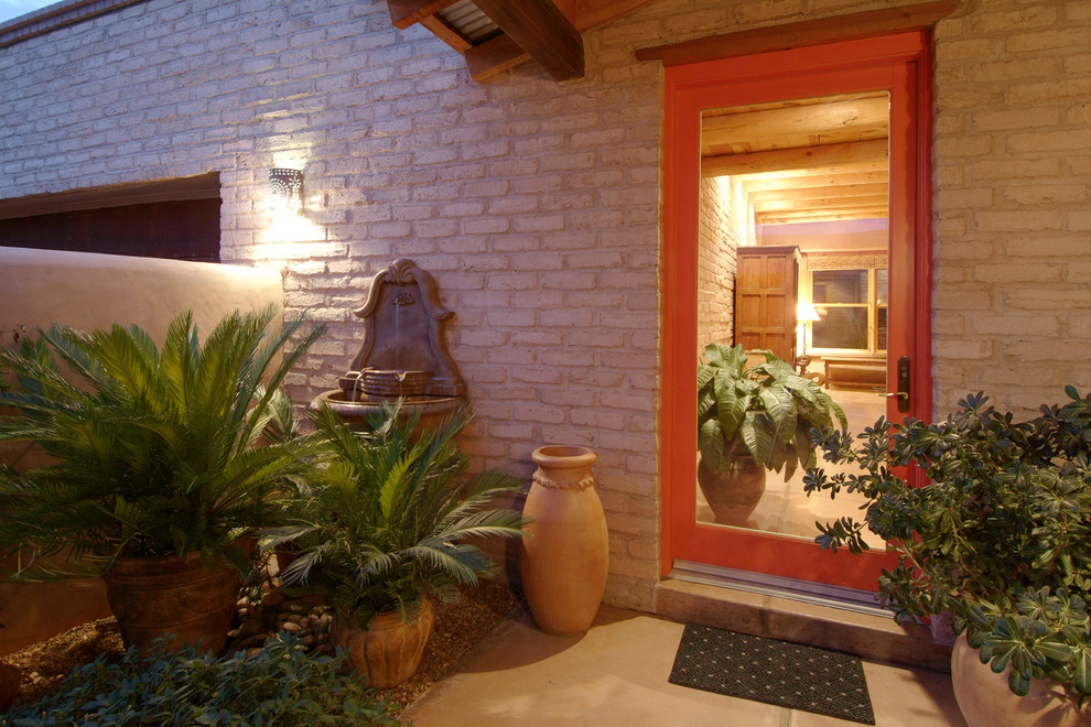 This is an example of a classic entrance in Phoenix with a single front door.