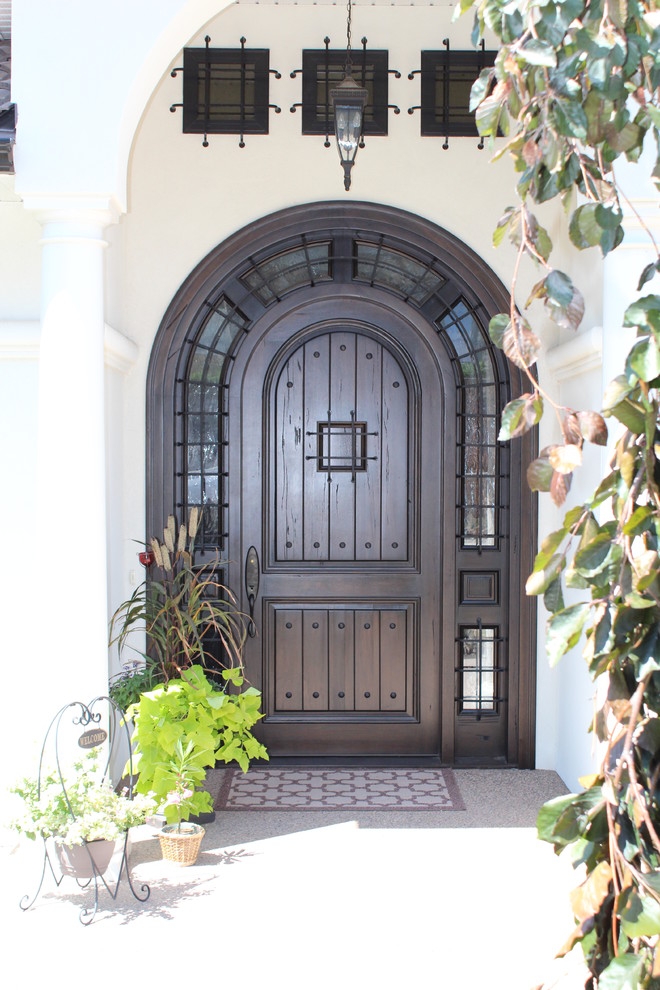 Inspiration for an expansive contemporary front door in Vancouver with a single front door and a dark wood front door.