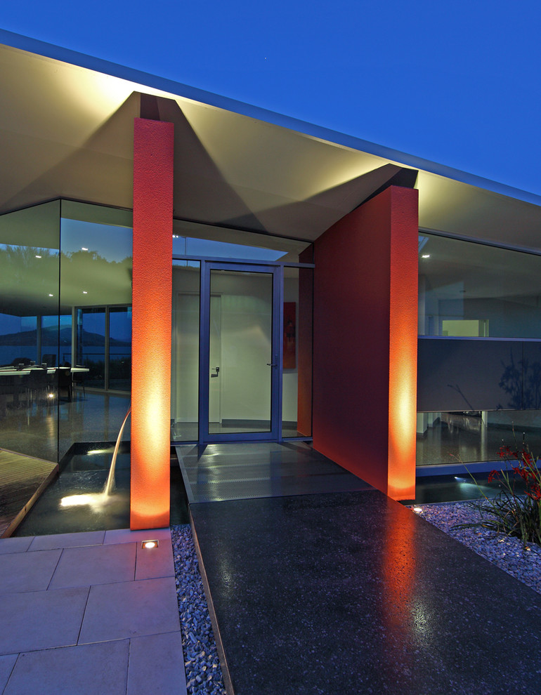 Photo of a contemporary front door in Hobart with a single front door and a glass front door.